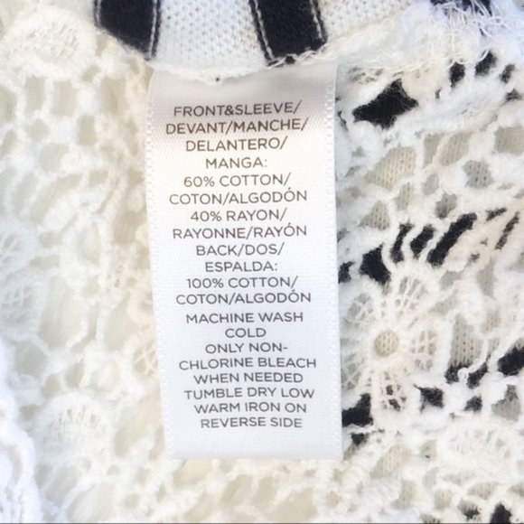 LOFT Crochet Lace Back | Short Sleeve Women's Top Striped Blouse - Picture 8 of 9